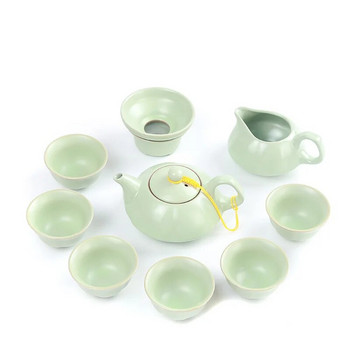 Голяма пещ Ru Kiln Керамика Kung Fu Чаен комплект Чайник Чайник Чаша за чай Gaiwan Tea Infuser Цедка за чай Чайник и чаша Комплект чаши за чай Чай Море