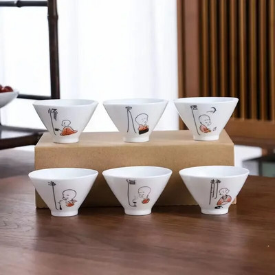 6 бр. / Комплект Комплект чаши за чай Kung Fu Чаен комплект от костен Китай Чаша за шапки Керамични чайници Чаши и чаши Чаша за кафе Чайник Чайници за варене на вода
