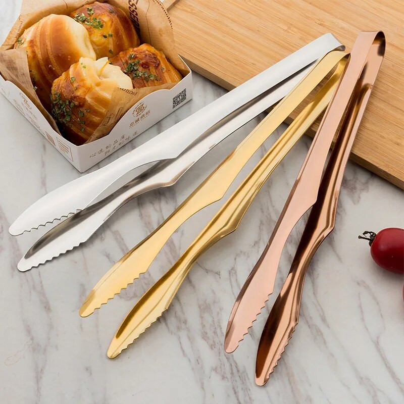 Nerūsējošā tērauda neslīdošs rokturis BBQ knaibles Sudraba zelta kūkas maizes skava bufete steika saspraude Virtuve Mājas gatavošanas piederumi