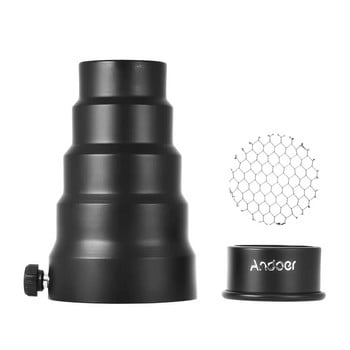 Andoer 98mm Mini Flash Mount Metal Snoot w/ Honeycomb Grid Color Filters Комплект за Neewer Andoer Godox Mini Studio Strobe Flash