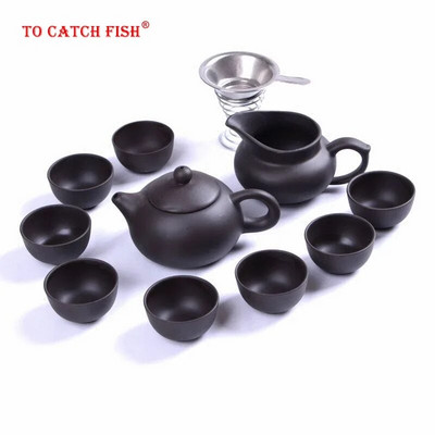 Set de ceai Kung Fu de înaltă calitate, ceainic Yixing, lucrat manual, set de ceaiuri din lut mov, cadou de ceremonie de ceai chinezesc din ceramică Zisha