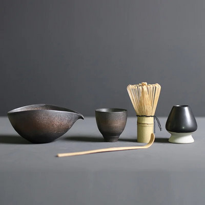 Set de ceai Matcha, 4/5 bucăți/set, tel din bambus, bol din ceramică pentru matcha, instrumente tradiționale pentru interior, lucrate manual, pentru prepararea ceaiului, set cadou pentru ziua de naștere