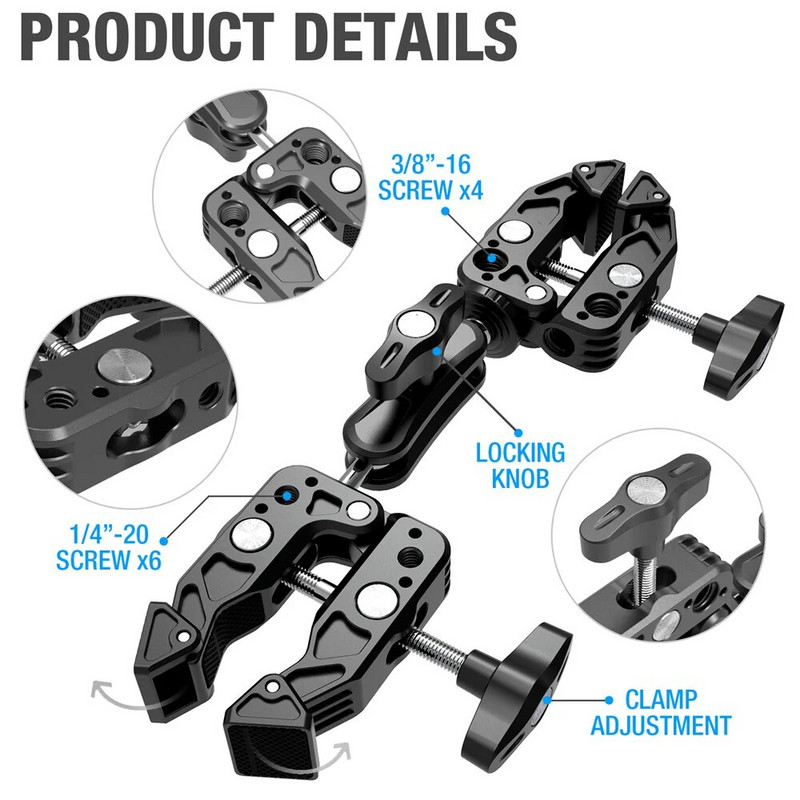 Nova dvostruka metalna super stezaljka Artikulirajuća Magic Arm Clip 360 Super Clip s dvije glave za fotografiranje LED svjetla za monitor kišobrana