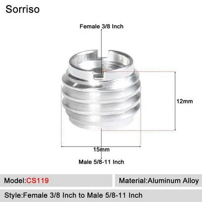 Sorriso ženski 3/8 inča na muški 1/4 3/8" 5/8" M4 M5 M6 M8 M10 M12 adapter za vijke za kameru za fotografiju na postolju za softbox svjetlo