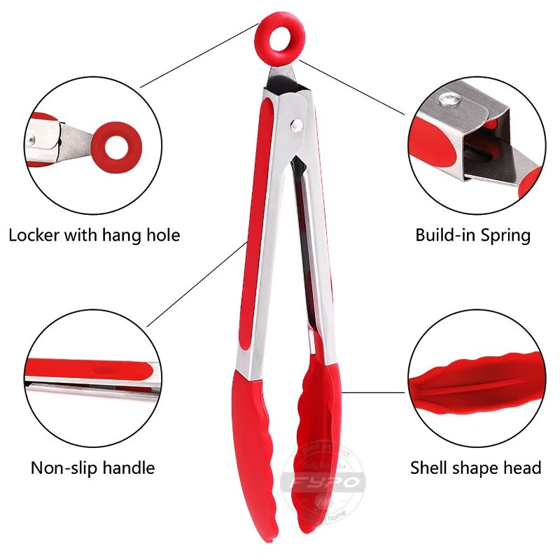 Силиконова щипка за печене на барбекю, кухненска щипка за готвене на салата и сервиране на хляб Незалепваща скоба за барбекю Скоба Инструменти от неръждаема стомана Джаджи