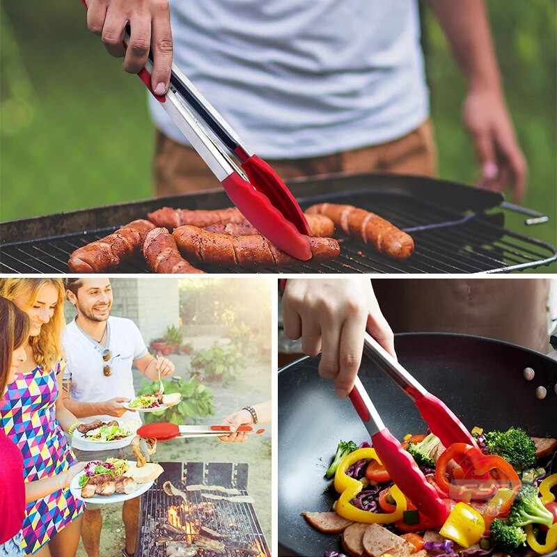 Силиконова щипка за печене на барбекю, кухненска щипка за готвене на салата и сервиране на хляб Незалепваща скоба за барбекю Скоба Инструменти от неръждаема стомана Джаджи