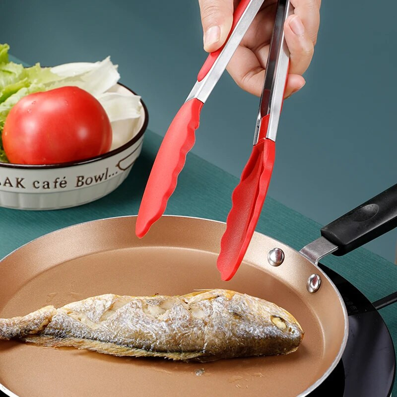 Силиконова щипка за печене на барбекю, кухненска щипка за готвене на салата и сервиране на хляб Незалепваща скоба за барбекю Скоба Инструменти от неръждаема стомана Джаджи