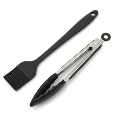 2 vnt. Silikoninių maisto žnyplių šepetėlių rinkinys Aliejaus šepetys Virtuvės žnyplės Grilio kepsninė Mėsos salotų pyrago padažo šepetėlis kepsninių spaustukai