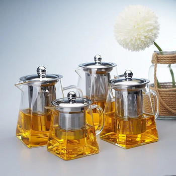 Стъклен чайник с инфузер, устойчив на нагряване контейнер, цвете, чай, билкова саксия, чаша, прозрачен чайник, квадратен филтър, стъклен съд за чай, чайник