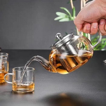 Топлоустойчива стъклена кана за чай Удебелен отопляем контейнер Чайник с инфузер от неръждаема стомана Прозрачен чайник Висококачествен чайник