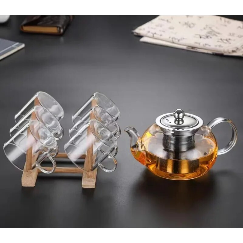 Ceainic din sticlă rezistentă la căldură Recipient îngroșat Ceainic cu infuzor din oțel inoxidabil Ceainic transparent Ceainic de înaltă calitate