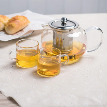 Топлоустойчива стъклена кана за чай Удебелен нагрят контейнер Чайник с инфузер от неръждаема стомана Прозрачен чайник Висококачествен чайник