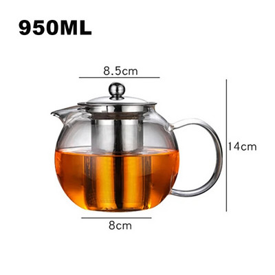 Топлоустойчива стъклена кана за чай Удебелен нагрят контейнер Чайник с инфузер от неръждаема стомана Прозрачен чайник Висококачествен чайник