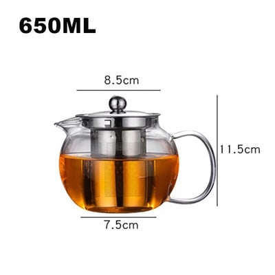 Топлоустойчива стъклена кана за чай Удебелен нагрят контейнер Чайник с инфузер от неръждаема стомана Прозрачен чайник Висококачествен чайник