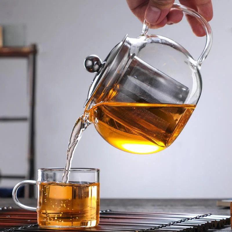 Топлоустойчива стъклена кана за чай Удебелен нагрят контейнер Чайник с инфузер от неръждаема стомана Прозрачен чайник Висококачествен чайник