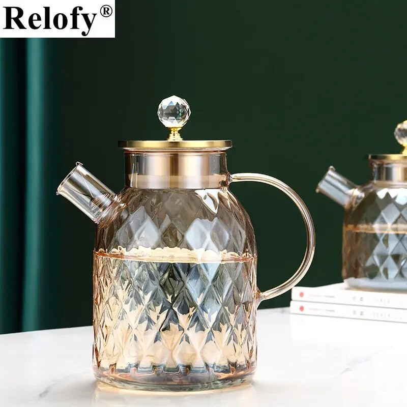 Kućanski 1/1.8L veliki kapacitet Dijamantni stakleni kuhalo za vodu Obiteljsko kreativno Hladna voda Sok Mlijeko Kava Lončić za čaj Posuđe