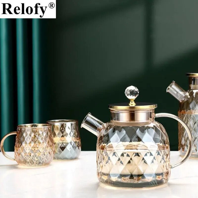 Kućanski 1/1.8L veliki kapacitet Dijamantni stakleni kuhalo za vodu Obiteljsko kreativno Hladna voda Sok Mlijeko Kava Lončić za čaj Posuđe