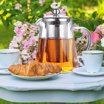 350-950 мл Квадратна стъклена кана за чай Чайник с инфузер Филтър за чай Чайник за чай с цветя Кунг-фу Чай Топлоустойчиви кухненски аксесоари