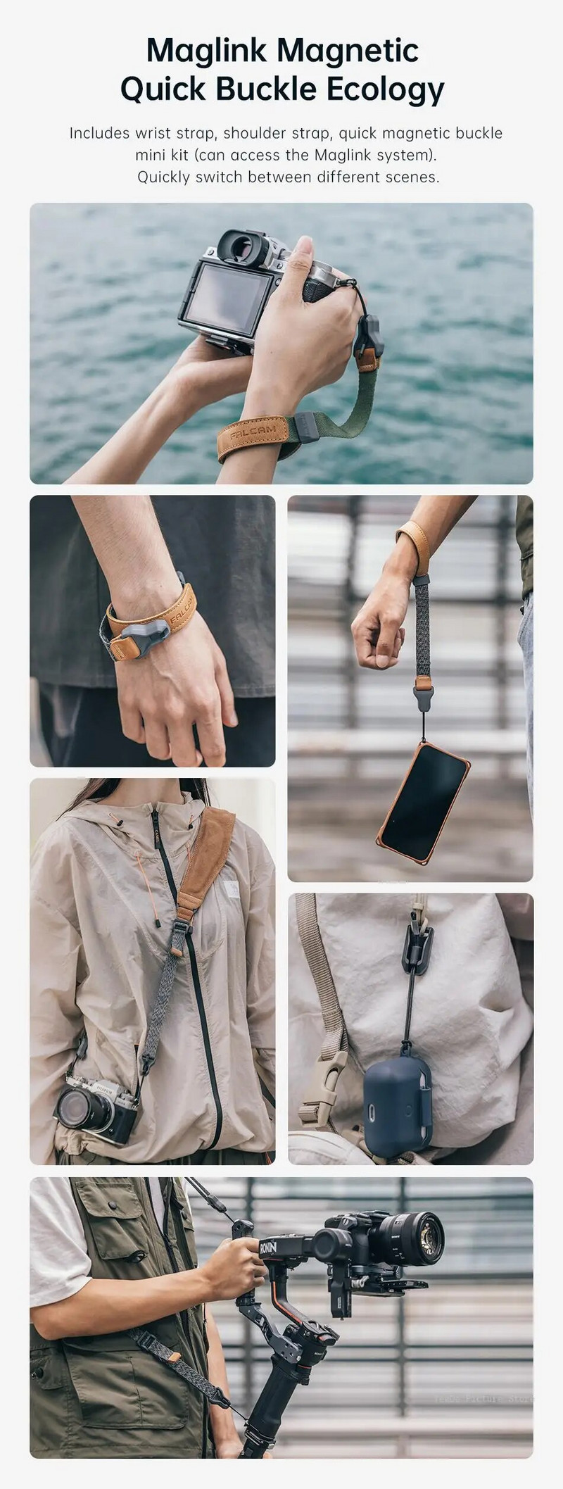 FALCAM Maglink Quick Magnetic Buckle Remen za ručni zglob univerzalne naramenice za fotografski fotoaparat Visoko nosivi M00A3801