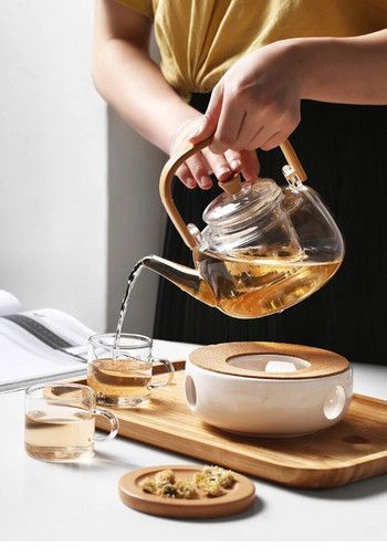 Ανθεκτική στη θερμότητα Γυάλινη τσαγιέρα Διαφανής φορητός βραστήρας με έγχυση για καφέ Kung Fu Tea Puer Tea από ανοξείδωτο ατσάλι με σουρωτήρι