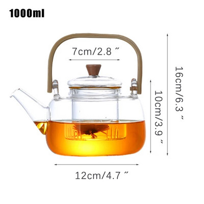 Ceainic din sticlă rezistent la căldură ceainic portabil transparent cu infuzor pentru ceai Kung Fu, cafea, ceai Puer, strecurătoare ceainic din oțel inoxidabil