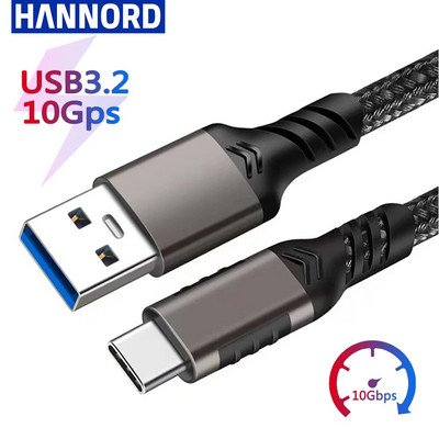 Hannord USB3.2 10Gbps kaabel USB A kuni Type-C 3.2 andmeedastus USB C SSD kõvaketta kaabel 3A 60W kiirlaadimise 3.0 laadimiskaabel