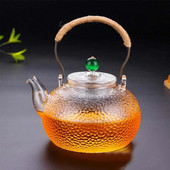 Стъклен чайник Устойчив на висока температура Чаен сервиз Ръчно изработен чайник с цветя с изкована текстура с дръжка за направата на чайник Gaiwan Pu Erh