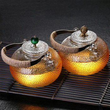 Стъклен чайник Устойчив на висока температура Чаен сервиз Ръчно изработен чайник с цветя с изкована текстура с дръжка за направата на чайник Gaiwan Pu Erh