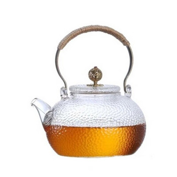 Стъклен чайник Устойчив на висока температура Чаен сервиз Ръчно изработен чайник с цветя с изкована текстура с дръжка за направата на чайник Gaiwan Pu Erh