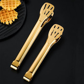 Нехлъзгаща се златна щипка за сервиране на храна от неръждаема стомана Топлоустойчива скоба за пържоли за барбекю Скоба за торта Хляб Кухненски аксесоари