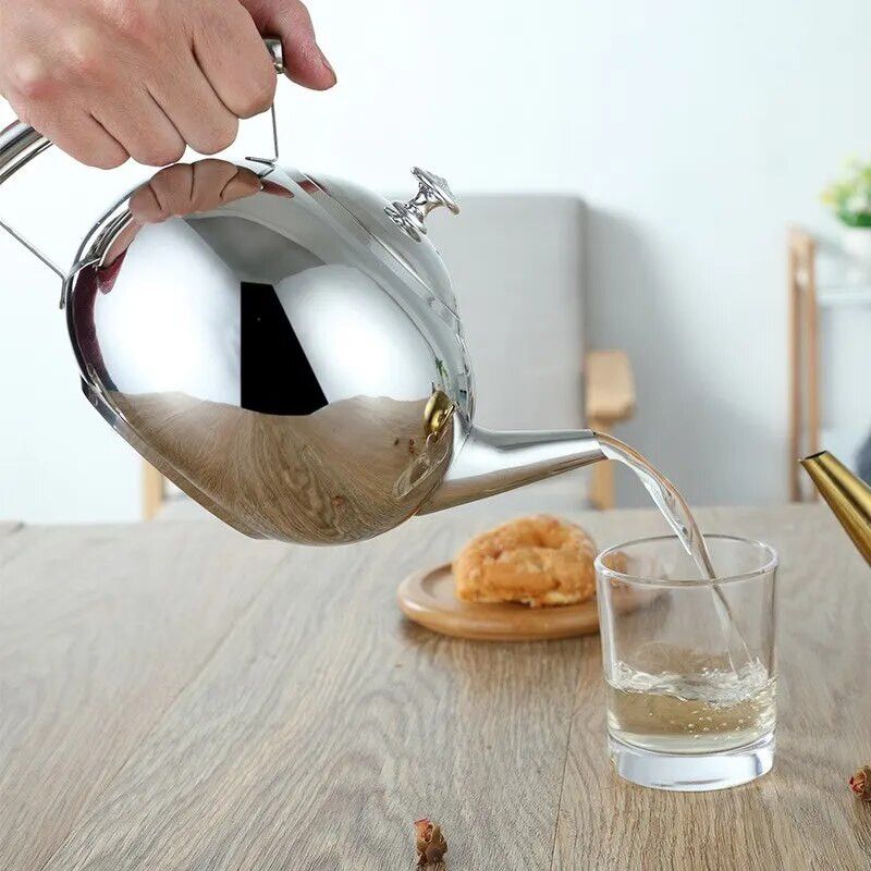 1,5 л удебелен чайник от неръждаема стомана с филтър за чаени листа Инфузер Домашен хотел Чайник за кафе Ресторант Сребърен чайник Чайник