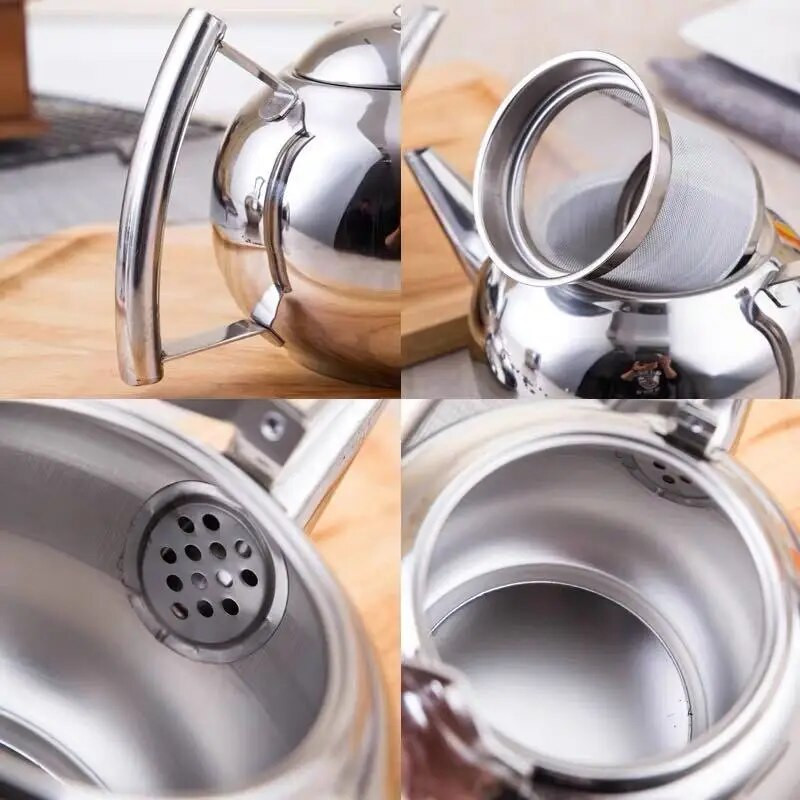1,5 л удебелен чайник от неръждаема стомана с филтър за чаени листа Инфузер Домашен хотел Чайник за кафе Ресторант Сребърен чайник Чайник