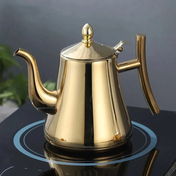 1L/1.5L златен чайник с инфузер Чайник за вода от неръждаема стомана Чайник Полски моден траен чайник за кафе и студена вода Инструмент за домашен чай