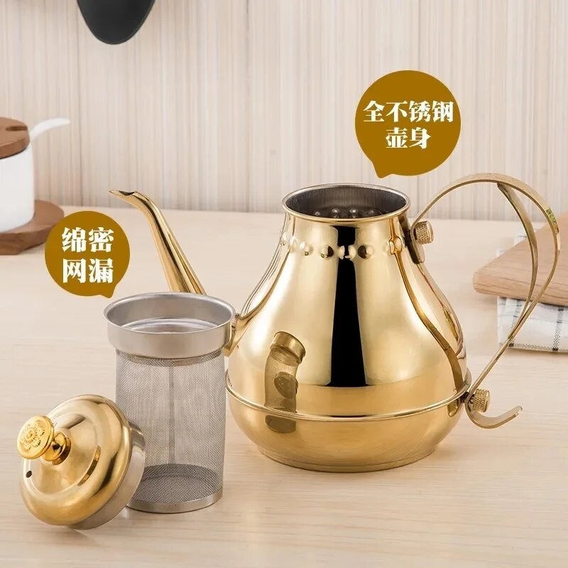 1L/1,5L arany teáskanna infúzióval, rozsdamentes acél vízforraló teáskanna Lengyel divat Tartós kávés hideg vizes edény otthoni teáseszköz