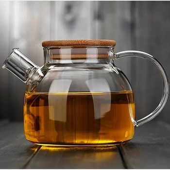 1000 ml/1800 ml голям капацитет прозрачен стъклен чайник топлоустойчив филтър цвете с бамбуково покритие дръжка сок