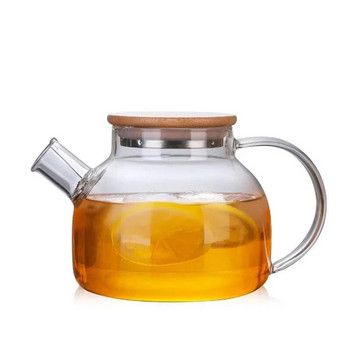 1000 ml/1800 ml голям капацитет прозрачен стъклен чайник топлоустойчив филтър цвете с бамбуково покритие дръжка сок