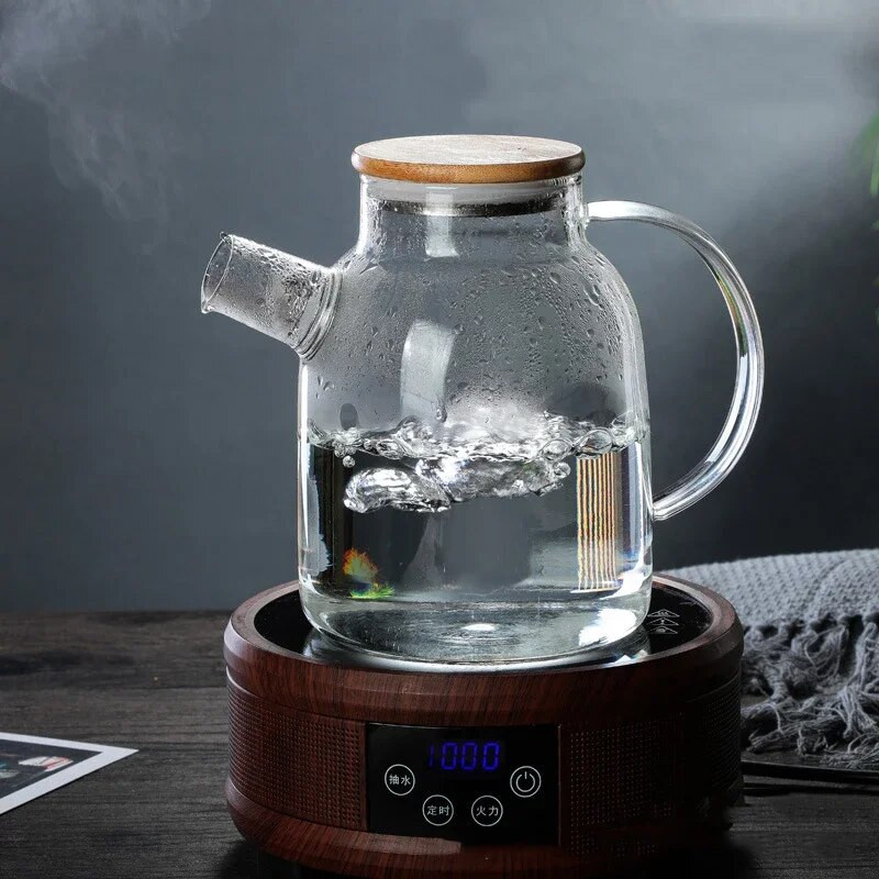 1000 ml/1800 ml velikog kapaciteta prozirni stakleni čajnik filter cvijet otporan na toplinu s poklopcem od bambusa ručka sok