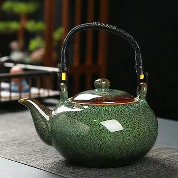 Чайник в ретро китайски стил с повдигаща се греда 650 ml Чаша Чайник за Чайник Чайник Пуер Комплект чаши за чай Чайници Гърне Чайници Сервиз Глина