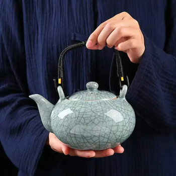 Чайник в ретро китайски стил с повдигаща се греда 650 ml Чаша Чайник за Чайник Чайник Пуер Комплект чаши за чай Чайници Гърне Чайници Сервиз Глина