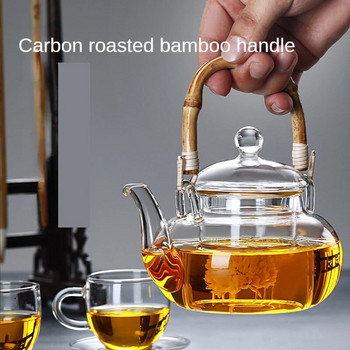 Бамбукова дръжка Beam Чайник Стъклен чайник с филтър Топлоустойчив стъклен чайник и комплект чаши Pu Erh Puer Чайник за приготвяне на чай Саксии