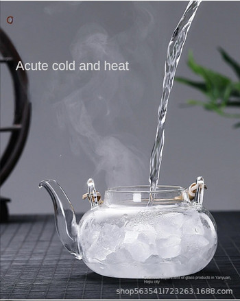 Бамбукова дръжка Beam Чайник Стъклен чайник с филтър Топлоустойчив стъклен чайник и комплект чаши Pu Erh Puer Чайник за приготвяне на чай Саксии