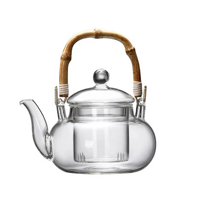 Lonac za čaj od bambusa s gredom ručkom Stakleni čajnik s filterom Stakleni čajnik otporan na toplinu i set šalica Pu Erh Puer Lonci za kuhanje čaja