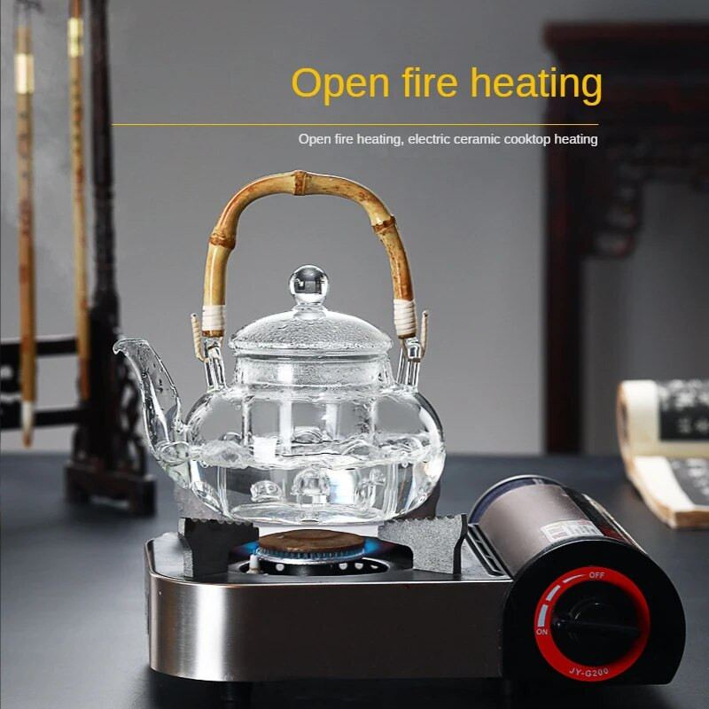 Lonac za čaj od bambusa s gredom ručkom Stakleni čajnik s filterom Stakleni čajnik otporan na toplinu i set šalica Pu Erh Puer Lonci za kuhanje čaja