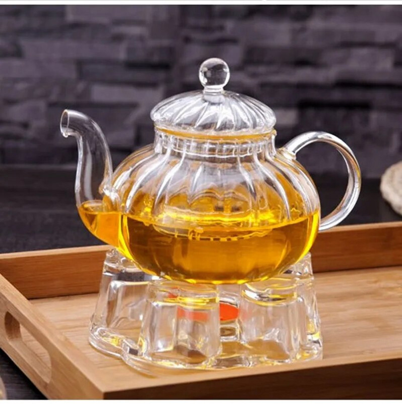 Gėlių arbatos puodo karščiui atsparus stiklinis dryžuotas moliūgų filtras, vidinis bako mirkymas  