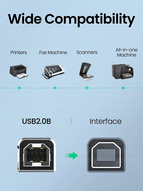 USB spausdintuvo kabelis B tipo USB kištukinis ir 8 kontaktų kištukas USB 2.0 kabelis, skirtas iPhone 14 Canon Epson HP ZJiang etikečių spausdintuvas USB spausdintuvas