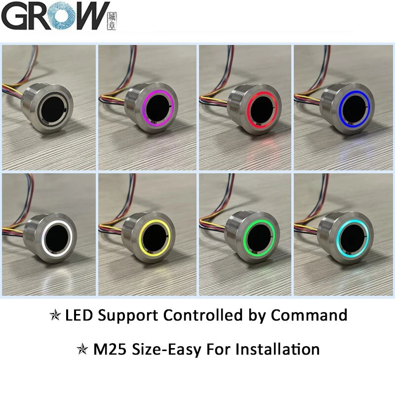 GROW R503 jauns apļveida apaļš RGB gredzena indikatora LED vadība DC3.3V SH1.0-6pin kapacitatīvā pirkstu nospiedumu moduļa sensora skeneris