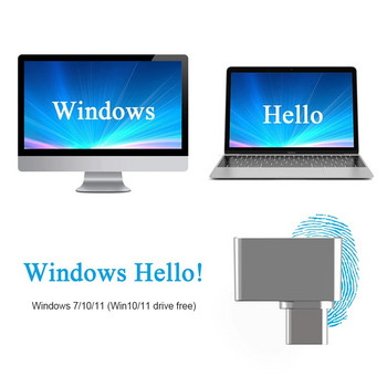Мини USB четец на пръстови отпечатъци за Windows 10 Hello Лаптоп PC Type-C Модул за отключване на биометричен скенер Настройте до 10 ID на пръстови отпечатъци