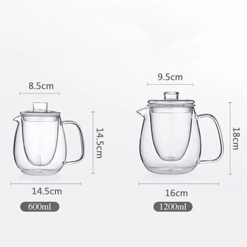 600/1200ml Οικιακά σκεύη τσαγιού, γυάλινη τσαγιέρα για σόμπα Ανθεκτική στη θερμότητα σε υψηλές θερμοκρασίες Infuser Tea Infuser Milk Tea Tea