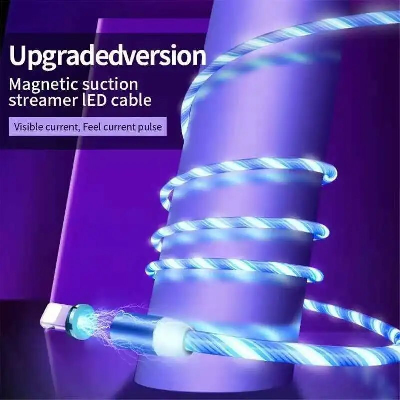 Mobiliojo telefono kabelis magnetinio srauto šviečiantis apšvietimas įkrovimo laido įkroviklio laidas 1M-2M, skirtas Samaung Iphone Ipad LED mikro USB Type C