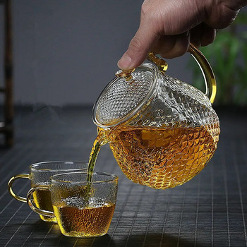 Стъклен чайник с шарка на чук Високо боросиликатно стъкло Чайник Инфузер Чайник за инфузия Чайник Pu Erh Gaiwan Комплект Саксии Чайници